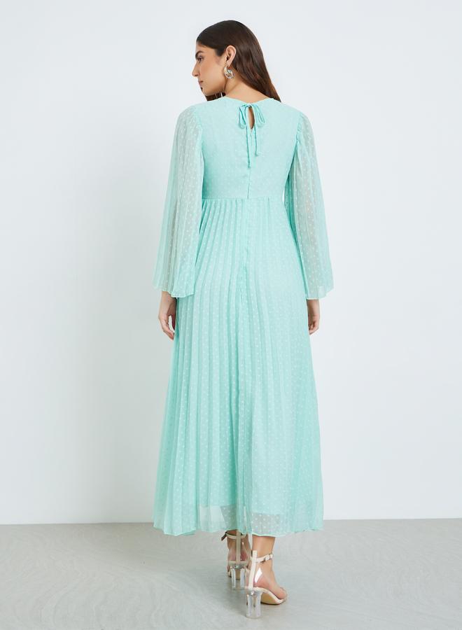 Styli Women Green Dobby Fabric A-Line Maxi Dress - Image 4